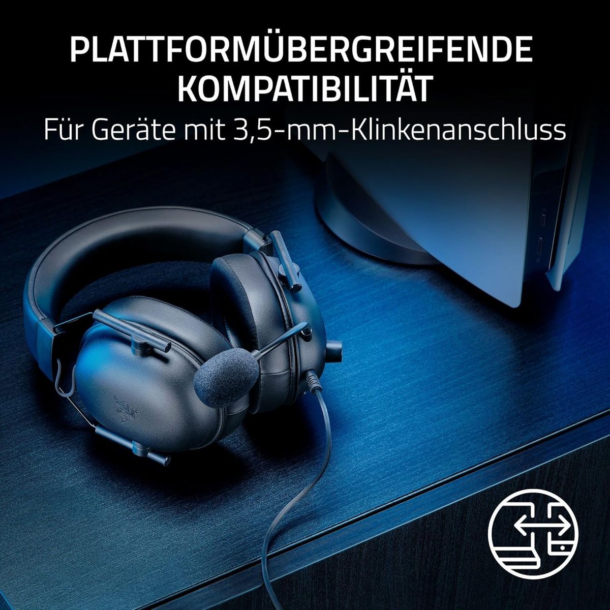 Razer Blackshark V2 X (Playstation) - Kabelgebundenes E-Sport Headset für Playstation Konsole (250g, Nierenmikrofon, 50mm Treiber, Passive Geräuschunterdrückung, 3,5mm Anschluss) Schwarz